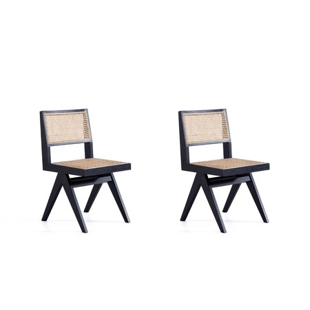 MANHATTAN COMFORT Hamlet Dining Chair in Black and Natural Cane, Set of 2 DCCA03-BK